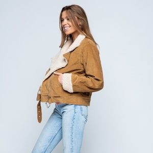 CORDUROY JACKET WITH BUCKLE DETAIL + SHERPA LINING